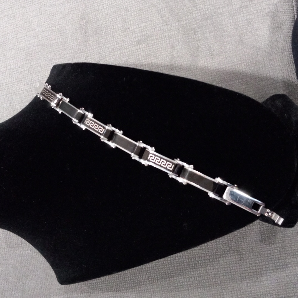 Stainless Steel Black and Silver Greek key Bracelet